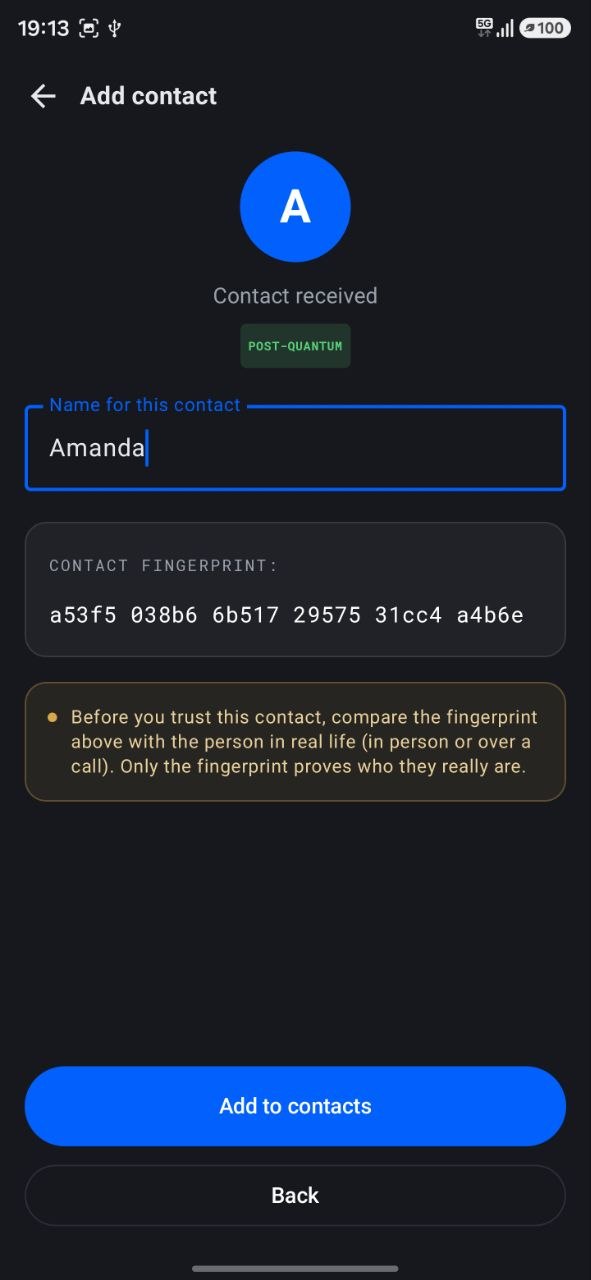 Add the received contact and name it