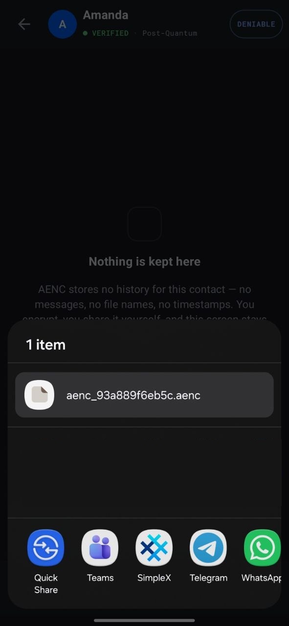 Share the encrypted aenc file through any app